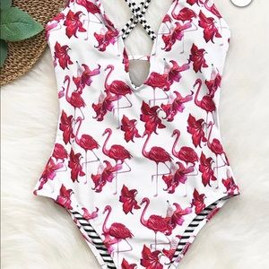 Cute flamenco printed one piece bathing suit